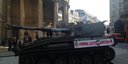 The Stig rocked up to the BBC in a battle tank to save Clarkson’s skin