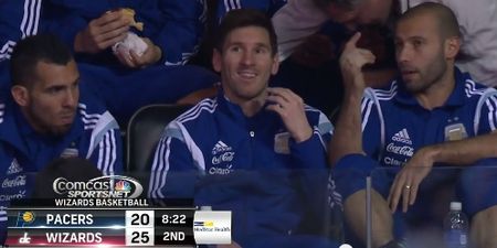 Video: Messi spots himself on camera at NBA game…and absolutely loves it