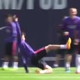 Video: Barcelona star Pique has shorts pulled down then loses at piggy in the middle