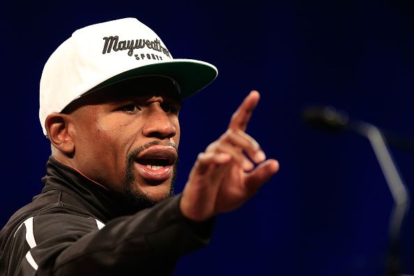 LAS VEGAS, NV - MAY 02:  Floyd Mayweather Jr. addresses the media during the post-fight news conference after his unanimous decision victory against Manny Pacquiao in their welterweight unification championship bout on May 2, 2015 at MGM Grand Garden Arena in Las Vegas, Nevada.  (Photo by Jamie Squire/Getty Images)