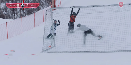 Video: You need some serious skills to play ski-football…