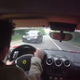 Man shows unreal reactions to avoid two crashes whilst test-driving a Ferrari