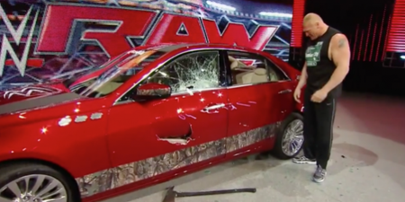 Video: Wrestler Brock Lesnar (accidentally) threw a car door at a fan