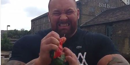 Watch The Mountain from Game of Thrones crush a watermelon with his bare hands (Video)