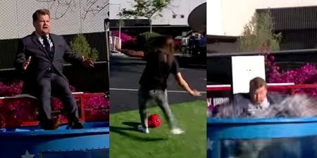 US Women’s World Cup hero Carli Lloyd pinpoint penalty drops James Corden into dunk tank (Video)
