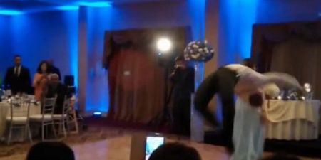 Video: Bridesmaid floored by flying groomsman