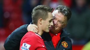 MANCHESTER, ENGLAND - FEBRUARY 28: Van Gaal and Adnan Januzaj during the Barclays Premier League match between Manchester United and Sunderland at Old Trafford on February 28, 2015 in Manchester, England. (Photo by Alex Livesey/Getty Images)
