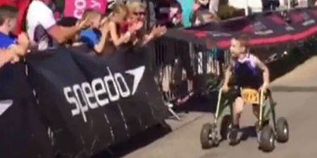 This 8-year-old boy with cerebral palsy finishing his first triathlon is the most inspiring thing you’ll see today (Video)
