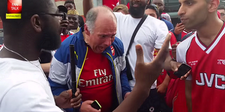 Claude the Gooner loses it at gatecrashing Man United fan (Video)