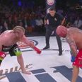Cheeky MMA heavyweight tries the classic “your laces are untied” move (Video)