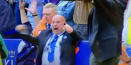 Leicester City security man shows the world how to celebrate a late goal (Video)