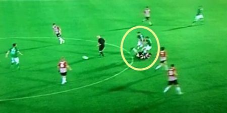 Irish player sends TWO opponents flying with crunching tackle…