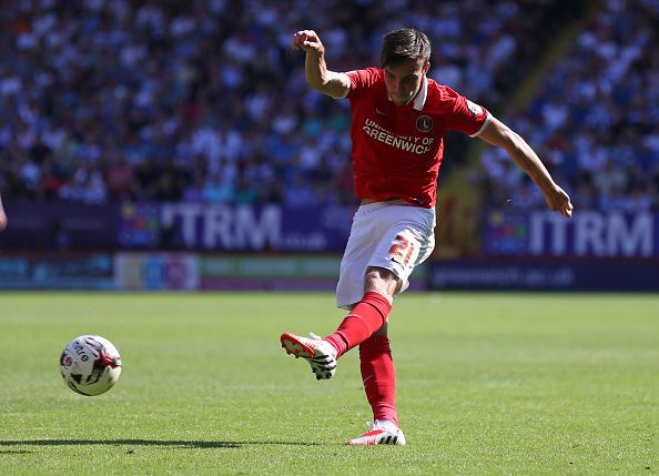 LONDON, ENGLAND - AUGUST 08: Morgan Fox of Charlton Athletic scores a goal during the Sky Bet Championship match between Charlton Athletic v Queens Park Rangers at The Valley on August 8, 2015 in London, England.  (Photo by Steve Bardens/Getty Images)