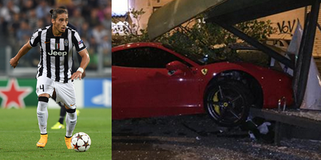 Juventus defender totals Ferrari in alleged drink driving accident (Images)