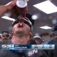 Watch this baseball player pause a post-game interview to drink a beer