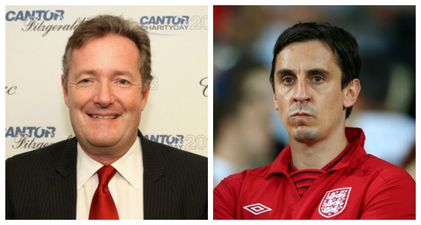 Gary Neville and Piers Morgan have made a bet in the wake of Arsenal’s victory over Man United