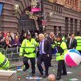 Manchester pelts Boris Johnson with multi-coloured balls (Video)