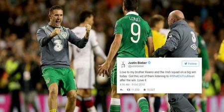 Ireland’s biggest fan Justin Bieber was buzzing after the win against Germany (Video)