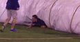 A guy got eaten by a tarp at a baseball game (Video)