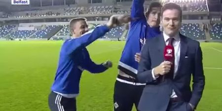 Sky Sports reporter drenched with beer by jubilant Northern Ireland players (Video)