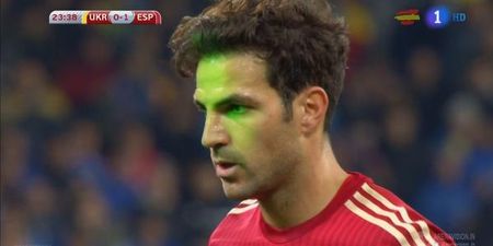 Laser eye surgery for Cesc Fabregas as he misses a pen for Spain (Video)