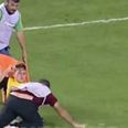 Stretcher-bearer flattens injured Greek footballer not once, but twice (Video)