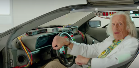 Doc Brown delivers a special message from the DeLorean