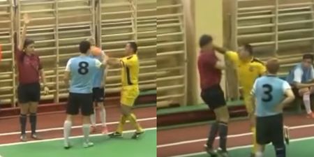 Russian futsal player takes out ref with a crunching haymaker (Video)