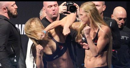 Things got very heated at the Ronda Rousey v Holly Holm staredown (Video)