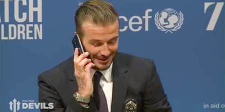 David Beckham answers journalist’s phone midway through press conference (Video)