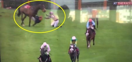 Hero jockey saves rival from serious injury (Video)