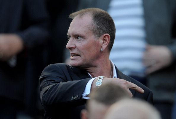 NEWCASTLE UPON TYNE, ENGLAND - OCTOBER 16: Paul Gascoigne gestures prior to the Barclays Premier League match between Newcastle United and Tottenham Hotspur at St James' Park on October 16, 2011 in Newcastle upon Tyne, England. (Photo by Michael Regan/Getty Images)