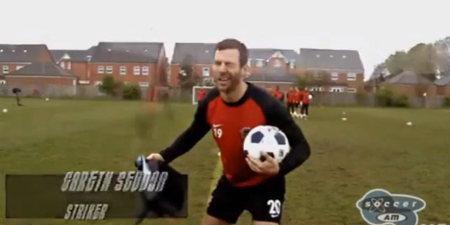 Watch Jamie Vardy take on Salford striker at the crossbar challenge (Video)
