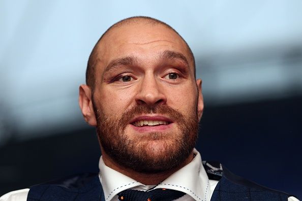 BOLTON, ENGLAND - NOVEMBER 30: Tyson Fury speaks at a press conference at the Macron Stadium on November 30, 2015 in Bolton, England. (Photo by Chris Brunskill/Getty Images)