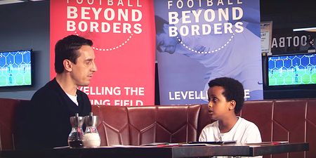 Kid interviewer grills Gary Neville about Salford City and who his favourite pundit is (Video)