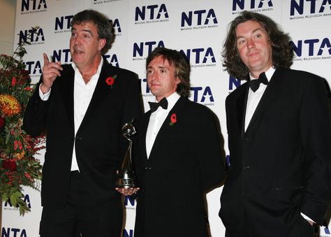 LONDON - OCTOBER 31: 'Top Gear' presenters (L-R) Jeremy Clarkson, Richard Hammond and James May pose with the award for Most Popular Factual Programme in the Awards Room at the National Television Awards 2007 at the Royal Albert Hall on October 31, 2007 in London, England. (Photo by Chris Jackson/Getty Images)