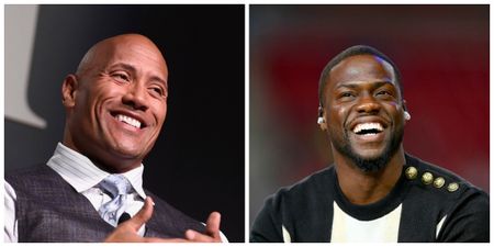 The Rock and Kevin Hart surprise fans at screening of new film (Video)