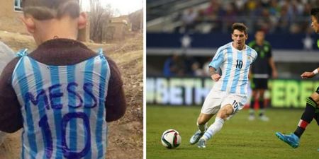 Afghan child pictured in home-made Messi shirt gets first real Barca kit as he prepares to meet his idol
