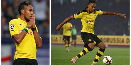 PIC: Pierre-Emerick Aubameyang wears completely ridiculous outfit as he watches Dortmund teammates from the stand