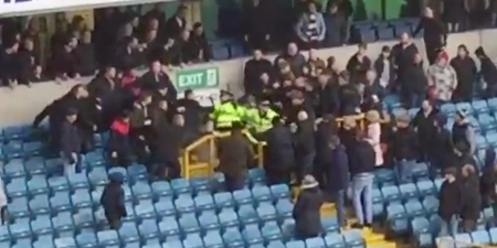 VIDEO: Millwall fans appear to throw punches at trapped police officers