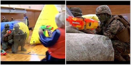 US Marine absolutely annihilate school kids in Nerf gun battle (Video)
