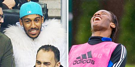 PIC: Didier Drogba takes the p*ss out of Pierre-Emerick Aubameyang’s big furry ‘pimp’ coat