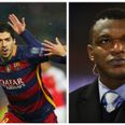 VIDEO: Marcel Desailly pays a weird bitey tribute to Luis Suarez after brilliant volley