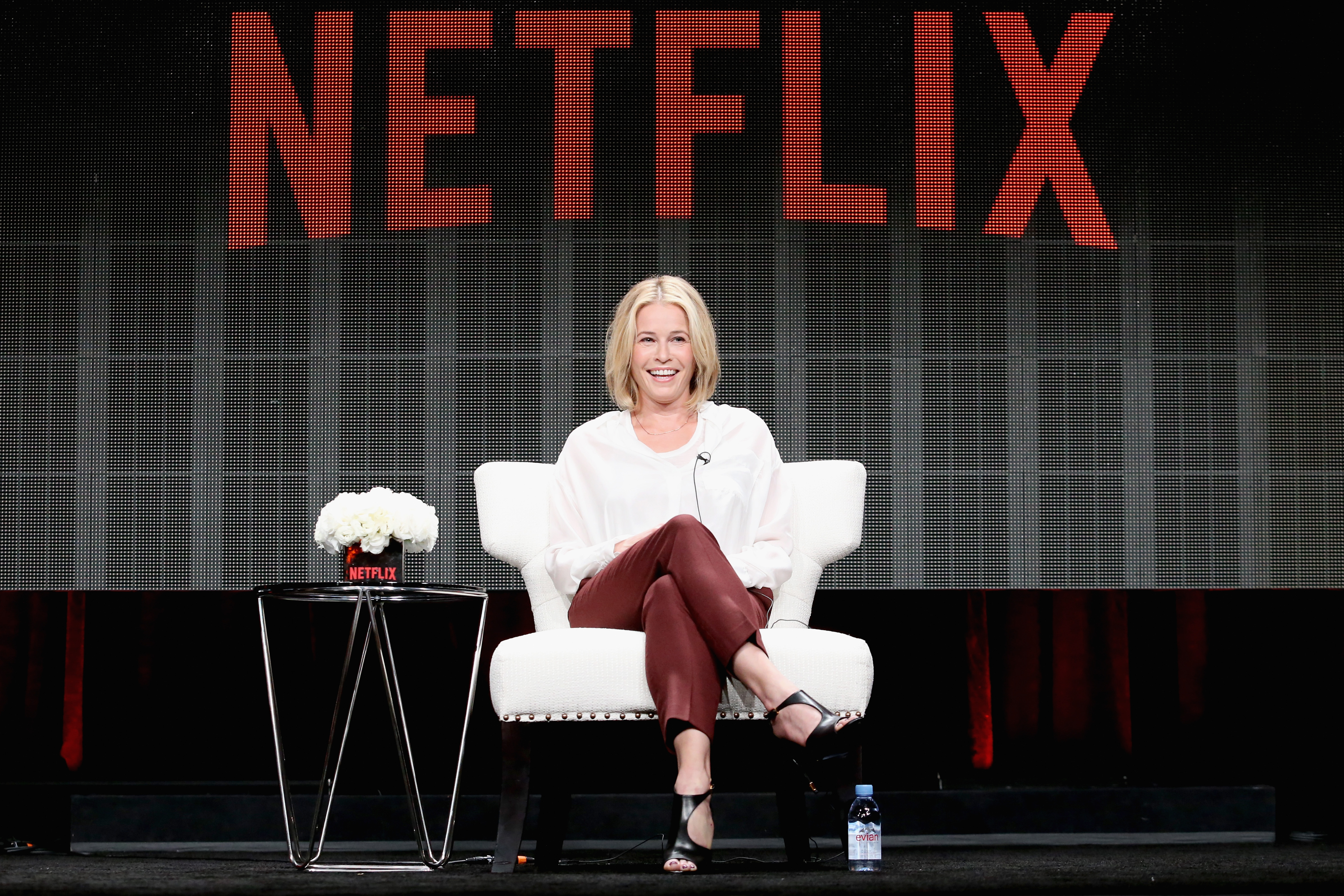 Comedian Chelsea Handler speaks onstage during the "Chelsea Does" panel discussion at the Netflix portion of the 2015  Summer TCA Tour at The Beverly Hilton Hotel on July 28, 2015 in Beverly Hills, California.