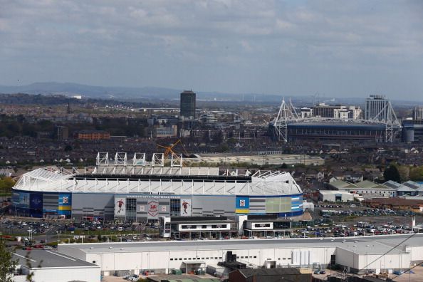 CARDIFF, WALES - APRIL 19: General view of the City of Cardiff stadium and Millennium stadium ahead of he Barclays Premier League match between Cardiff City and Stoke City at the Cardiff City Stadium on April 19, 2014 in Cardiff, Wales. (Photo by Michael Steele/Getty Images)