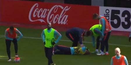 Klaas Jan Huntelaar’s trailing foot shattered the nose of goalkeeper Jasper Cillessen