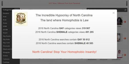 Porn site blocks access to North Carolina users in protest against anti-LGBT bill