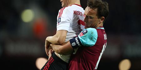 Watch the hilarious moment Mark Noble decided to carry Ander Herrera off the pitch