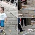 Watch this toddler defend his grandma from police with a heavy metal pipe