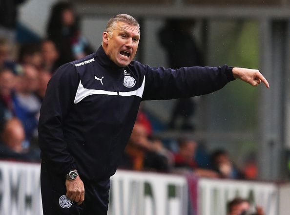 BURNLEY, ENGLAND - APRIL 25: Nigel Pearson, manager of Leicester City gives instructions during the Barclays Premier League match between Burnley and Leicester City at Turf Moor on April 25, 2015 in Burnley, England. (Photo by Jan Kruger/Getty Images)